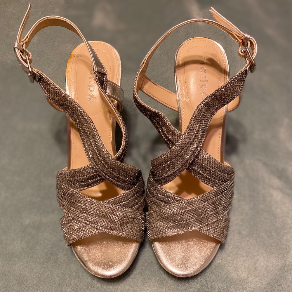 Maripé Silver Strappy Heels